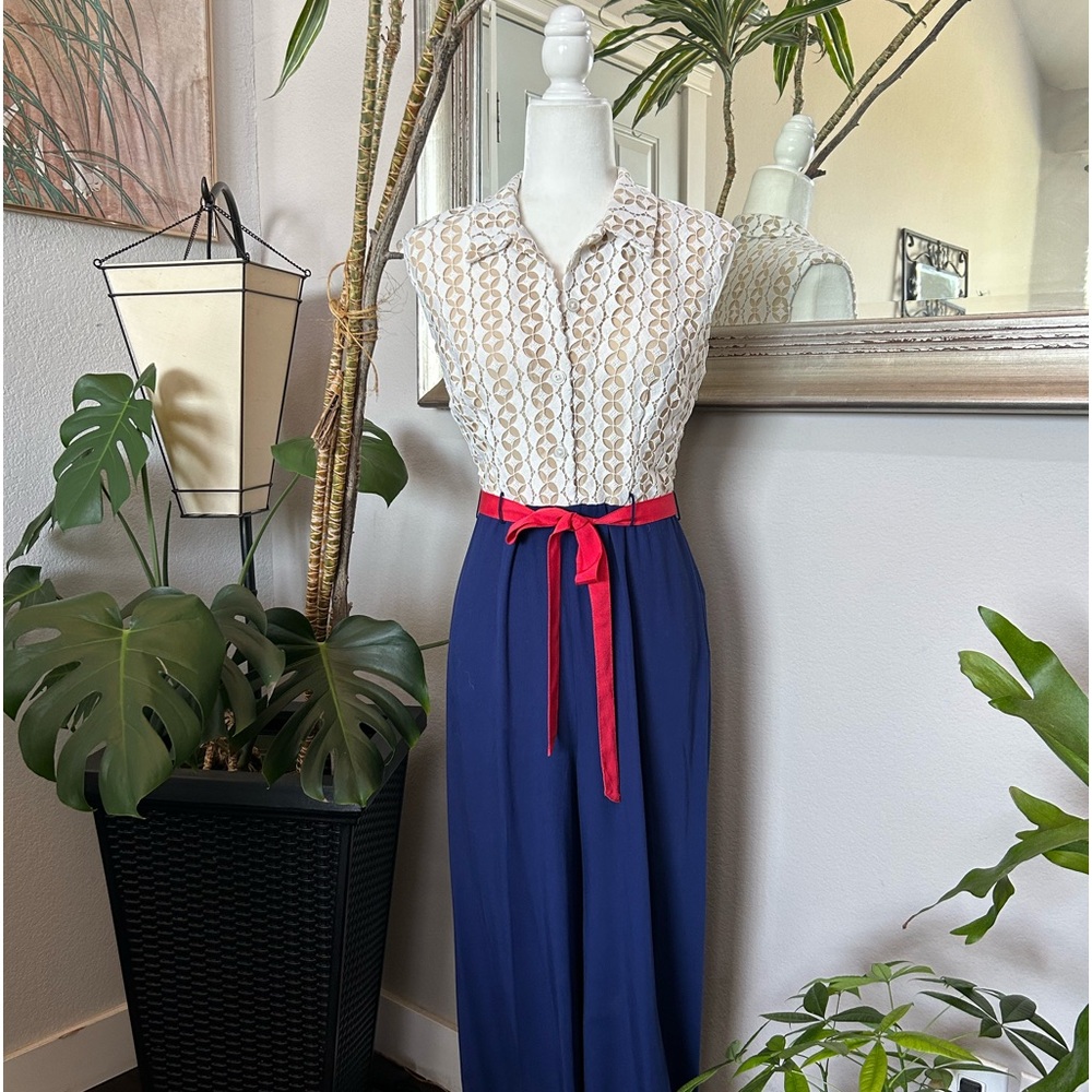 Anthropologie Tracy Reese Amanda Lace Top Wide Leg Belted Jumpsuit Sz 2